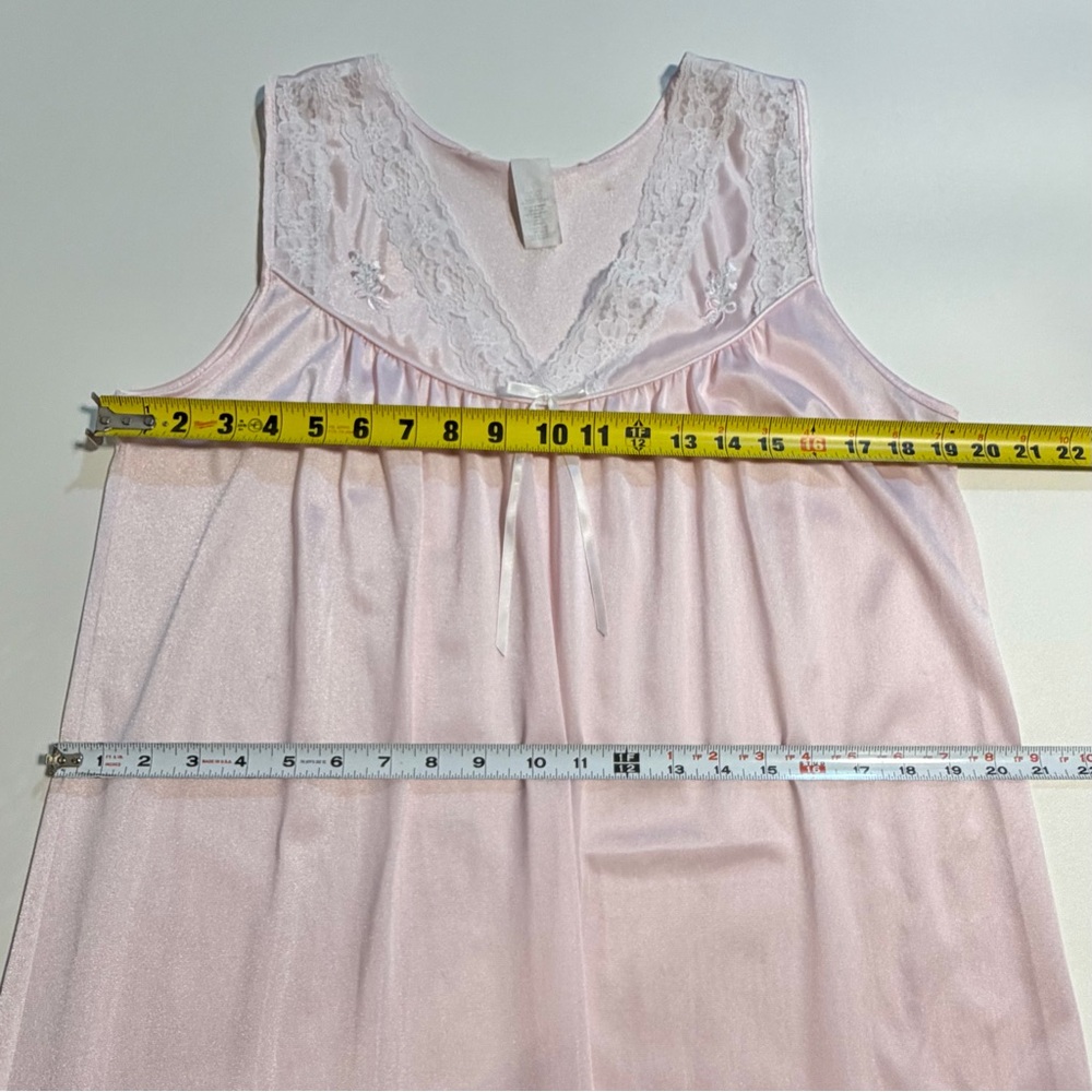 VINTAGE pastel pink nylon silky‎ nightgown embroidered floral lace midi 80s - Picture 9 of 12